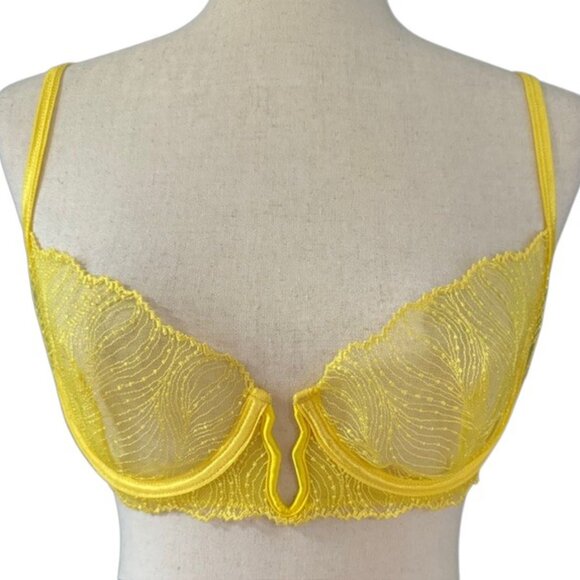 Bluebella Irena Sheer Lace Non Padded Balcony Underwired Bra In Yellow 34D NWT - Picture 2 of 15